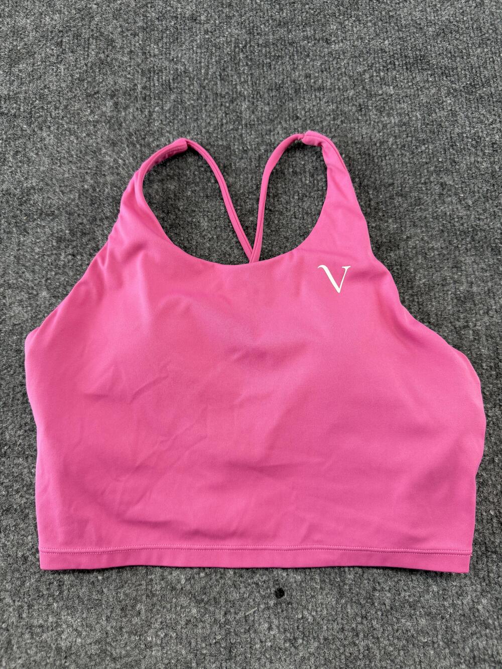 V Sports Bra Womens Small Pink Crossback Longline Lined Yoga Gym Athletic